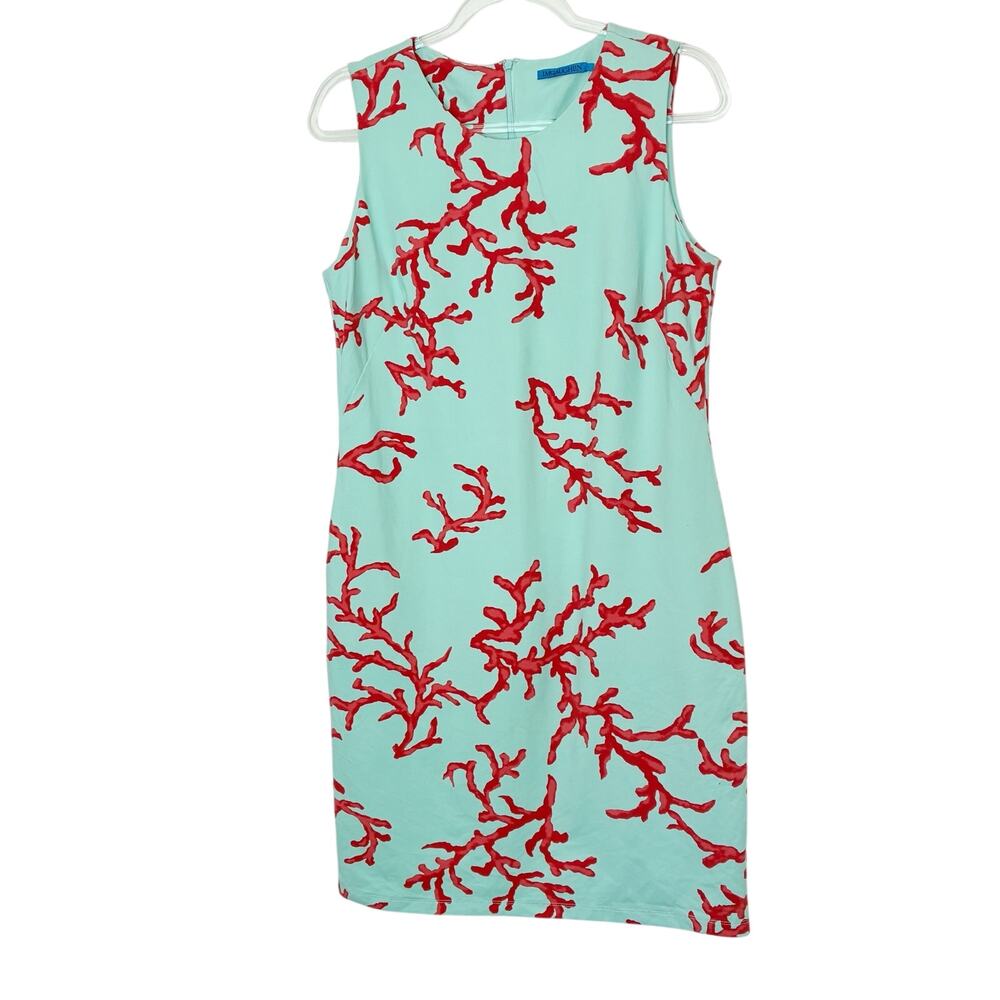 J. McLaughlin Dress Aqua Coral Print Shift NWOT Womens Large